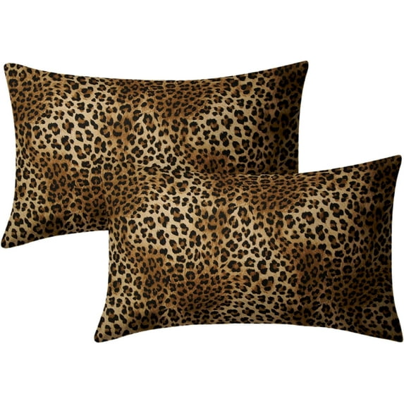 Brown Leopard Throw Pillow Cover - 2 Pcs Cheetah Pillow Case 12x20 inch Cotton Soft Animal Print Pillows Covers Decorative Cushion Cover for Home Couch Bed Sofa Double Side Printed