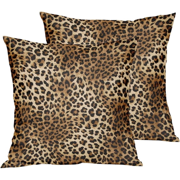 Brown Leopard Throw Pillow Cover - 2 Pcs Cheetah Pillow Case 16x16 inch Cotton Soft Animal Print Pillows Covers Decorative Cushion Cover for Home Couch Bed Sofa Double Side Printed