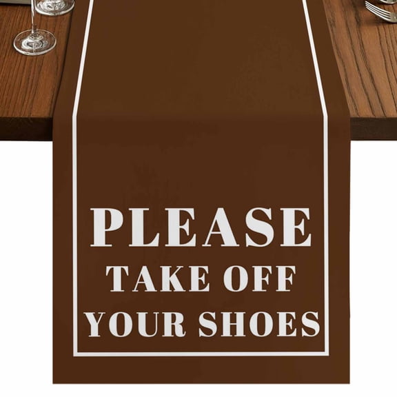 Brown Letter 48 Inch Table Runner, Modern Minimalist White Text Striped Farmhouse Dresser Scarf Cotton & Linen Tablerunner for Dining/Kitchen Island/Holiday Party Décor 13" x 48"