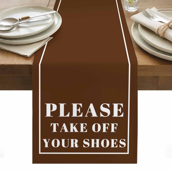 Brown Letter Table Runner - 36 Inch Long, Kitchen Dining Table Runner Dresser Scarves, Modern Minimalist White Text Striped Farmhouse Decor for Coffee Tables Wedding Party Banquet