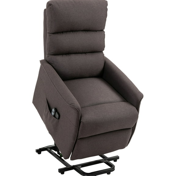 Brown Lift Recliner Chair For Seniors - Remote, Breathable Padding, Construction Electric Reclining Elderly Side Pockets, Base, Fabric