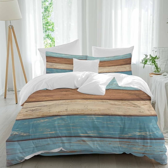 Brown Light Blue Wood Grain 4 Piece Duvet Cover Set California King ...