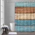 thumbnail image 1 of Brown Light Blue Wood Grain Shower Curtain for Bathroom Decor, Striped Farm Country Style Waterproof Fabric Shower Curtain, 66"x72" Set with 12 Hooks, 1 of 9