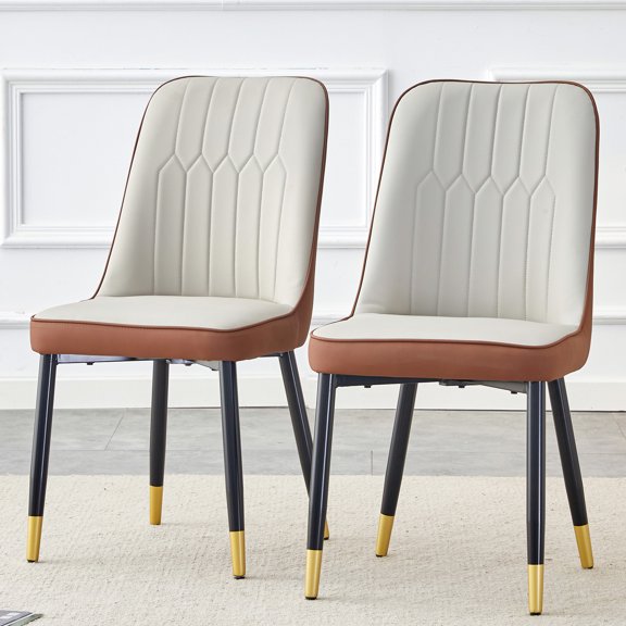 Brown + Light Gray PU Living Chairs / Stable Four-Leg Metal Design