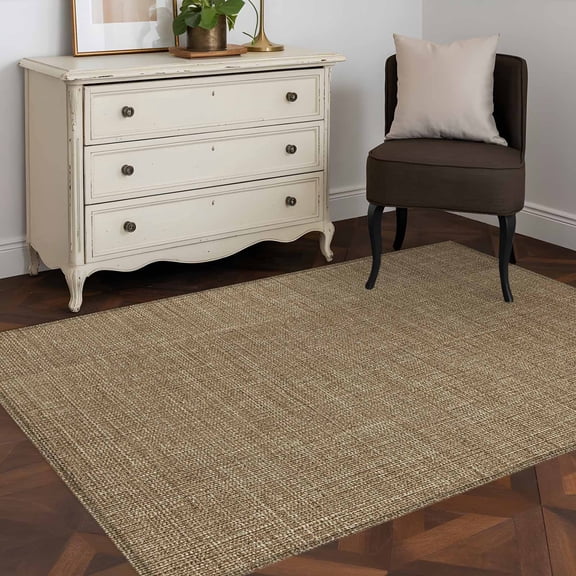 Brown Linen 4x6 Rug for Dining Table for 4 People Under Table, Farmhouse Pure Color Country Vintage ashable Non Slip Rectangle Area Rug