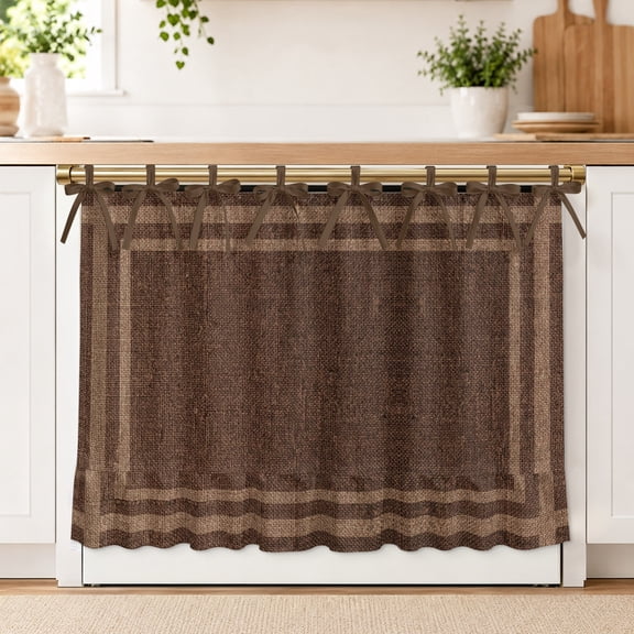 Brown Linen Oven Skirt Curtain for Kitchen Decor 27 x 20 Inch Rustic Vintage Minimalist Double Border Linen Texture Ruffle Oven Door Cover with Ties, Oven Skirt for Dishwasher, Stove, Cabinet