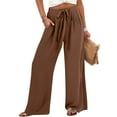 thumbnail image 1 of Brown Linen Pants Women's Linen Wide Leg Pants Casual Loose High Waist Beach Haren Pants Pockets Pants for Women, 1 of 6