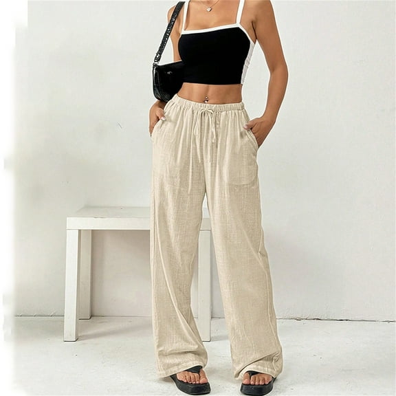Brown Linen Pants Women's Spring and Summer Thin Solid Color Cotton and Linen Pocket Pants Casual Pants