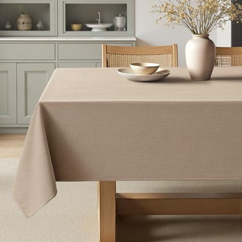 Brown Linen Polyester Tablecloth 52x70 Inch Rectangle Table Cloth Waterproof,Stain Resistant & Wrinkle Resistant for Dining Party Wedding