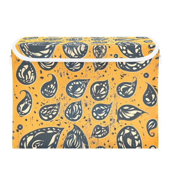 Brown Linen Print Large Storage Bins with Linen Collapsible Lid Storage Box 16.7 x 12.6 x 11.8in
