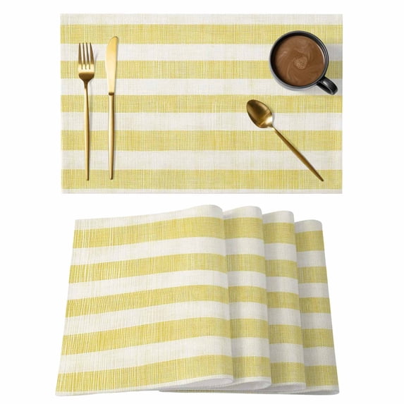 Brown Linen Stripes Placemats Set of 12, Vintage Country Non-Slip Place Mats Washable Table Mats for Kitchen Dining Table Decorations Indoor/Outdoor