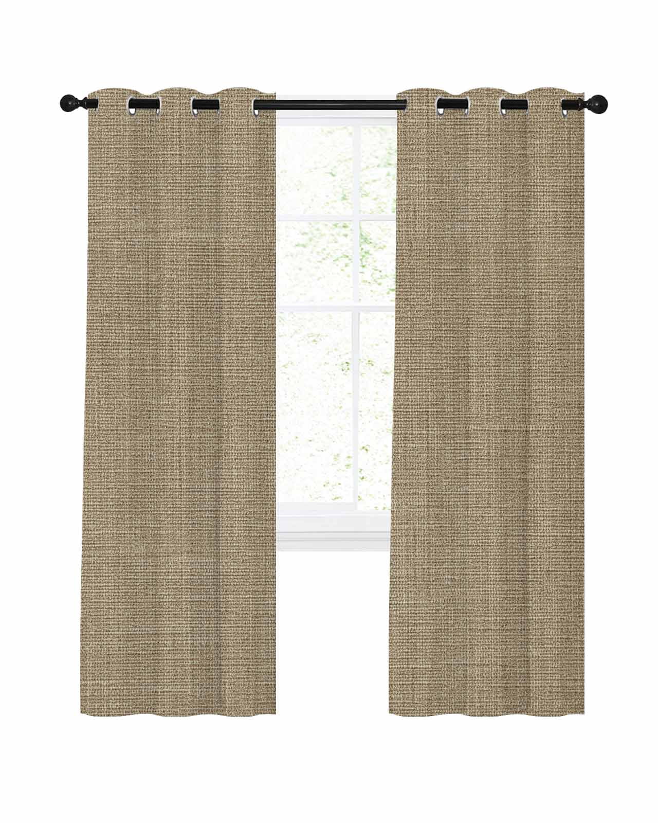 Brown Linen Texture Blackout Curtains 54 Inches Long, Farmhouse Solid Color 2 Panels, Thermal Insulated Room Darkening Drapes with Grommets, 42W x 54L Each Panel