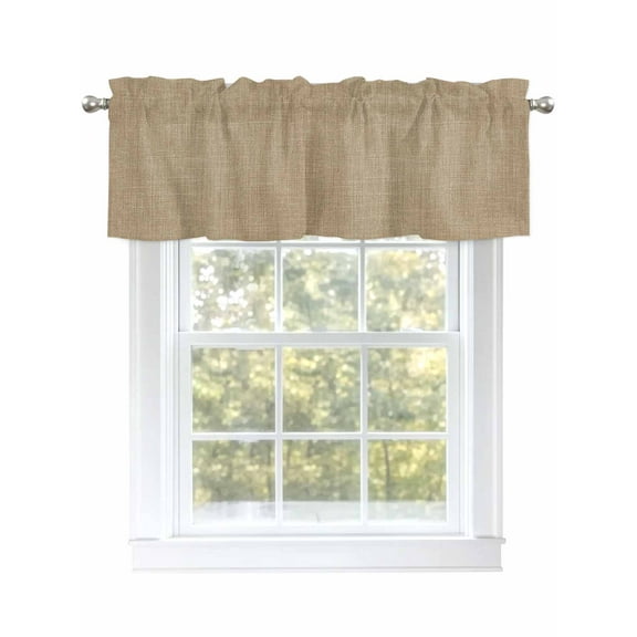 Brown Linen Texture Valances for Windows, Rod Pocket Kitchen Valance Curtains - Soft & Washable Small Window Treatment for Living Room, Bathroom, Farmhouse Solid Color 54x18inch, 1 Panel