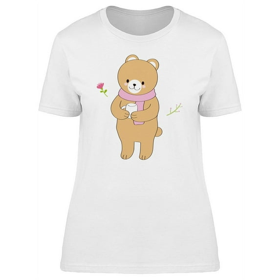 Brown Little Bear Holding Cup T-Shirt Women -Image by Shutterstock, Female Large