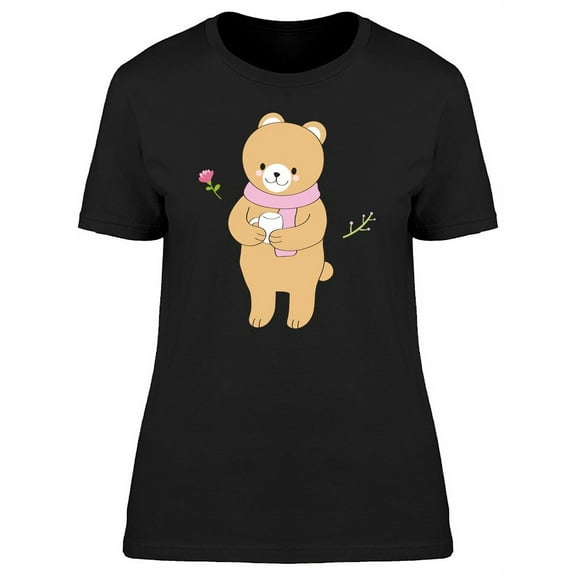 Brown Little Bear Holding Cup T-Shirt Women -Image by Shutterstock, Female x-Large