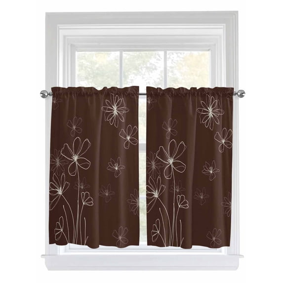 Brown Living Room Curtains 2 Panel, Spring Flora Cafe Window Treatment, Farmhouse Bedroom Bathroom Kitchen Curtains Drapes 104"x54"