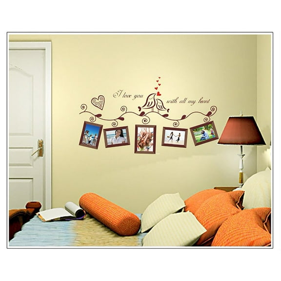 Love Bird Picture Photo Frame Love Vines Wall Decal Sticker Thanksgiving Christmas Halloween Self-Adhesive Mural Art Wall Decor for Living Room, Bedroom Kids Room Nursery TV Sofa Background