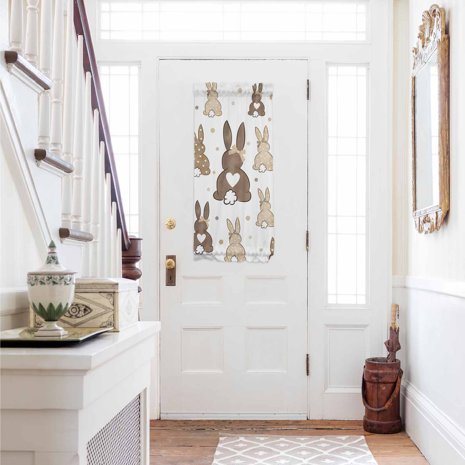 Door Frame Rabbits Brown Love Heart Bunny Door Curtains for Door Window, French Sidelight ...