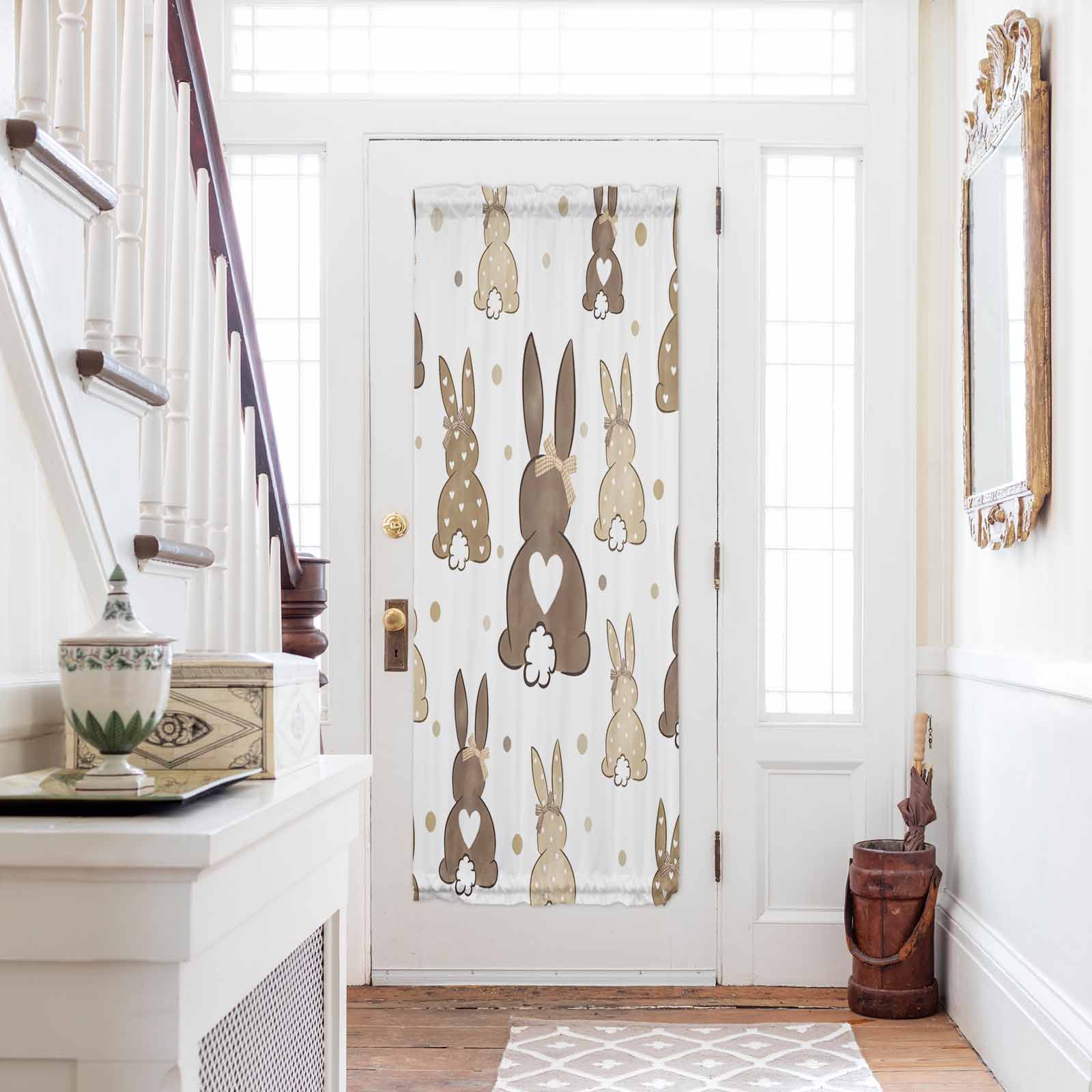 Brown Love Heart Bunny Door Curtains for Door Window, French Sidelight ...