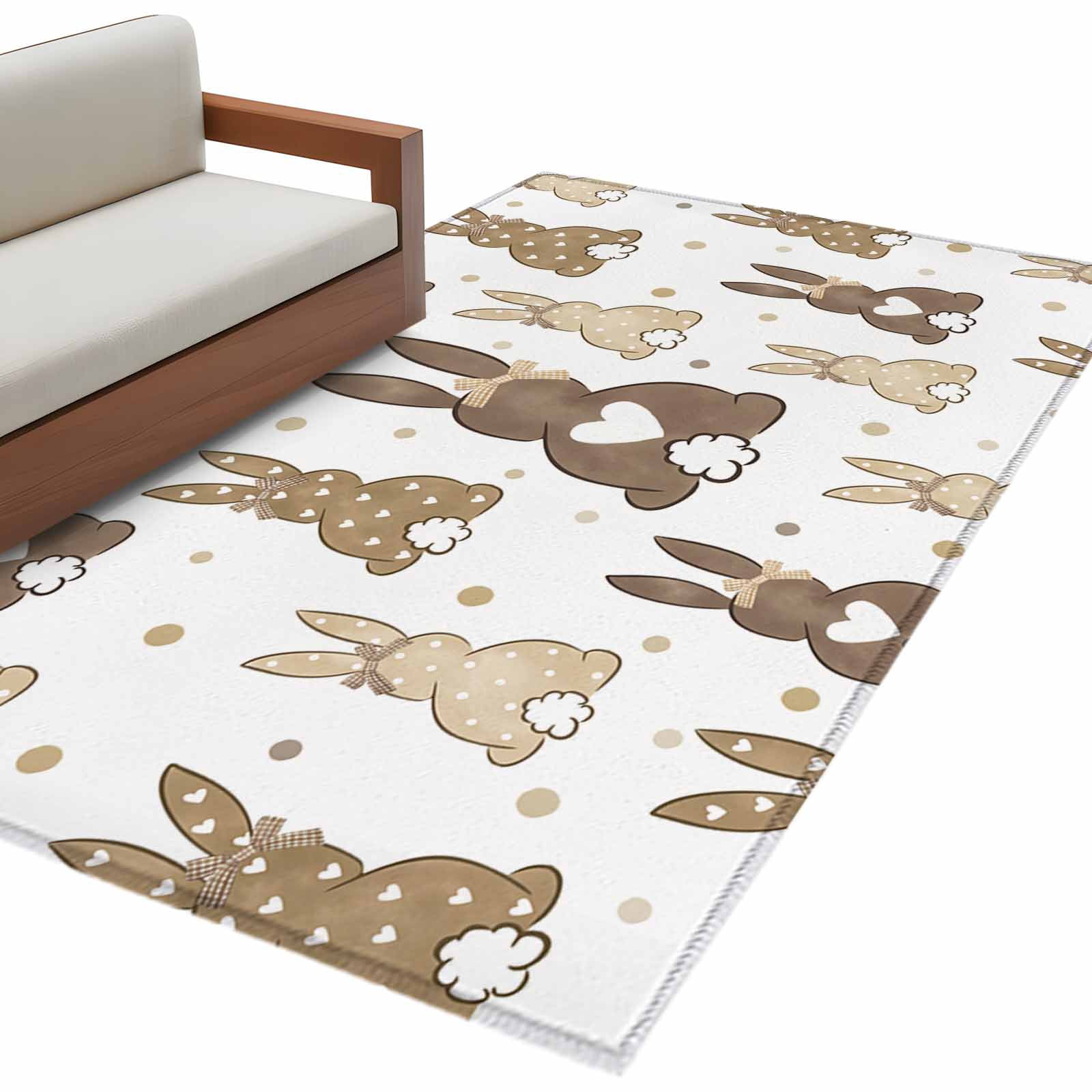 Brown Love Heart Bunny Large Area Rugs for Bedroom Living Room, Soft ...