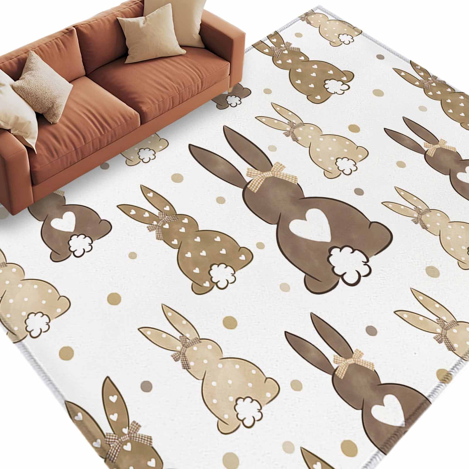 Brown Love Heart Bunny Large Area Rugs for Bedroom Living Room, Soft ...
