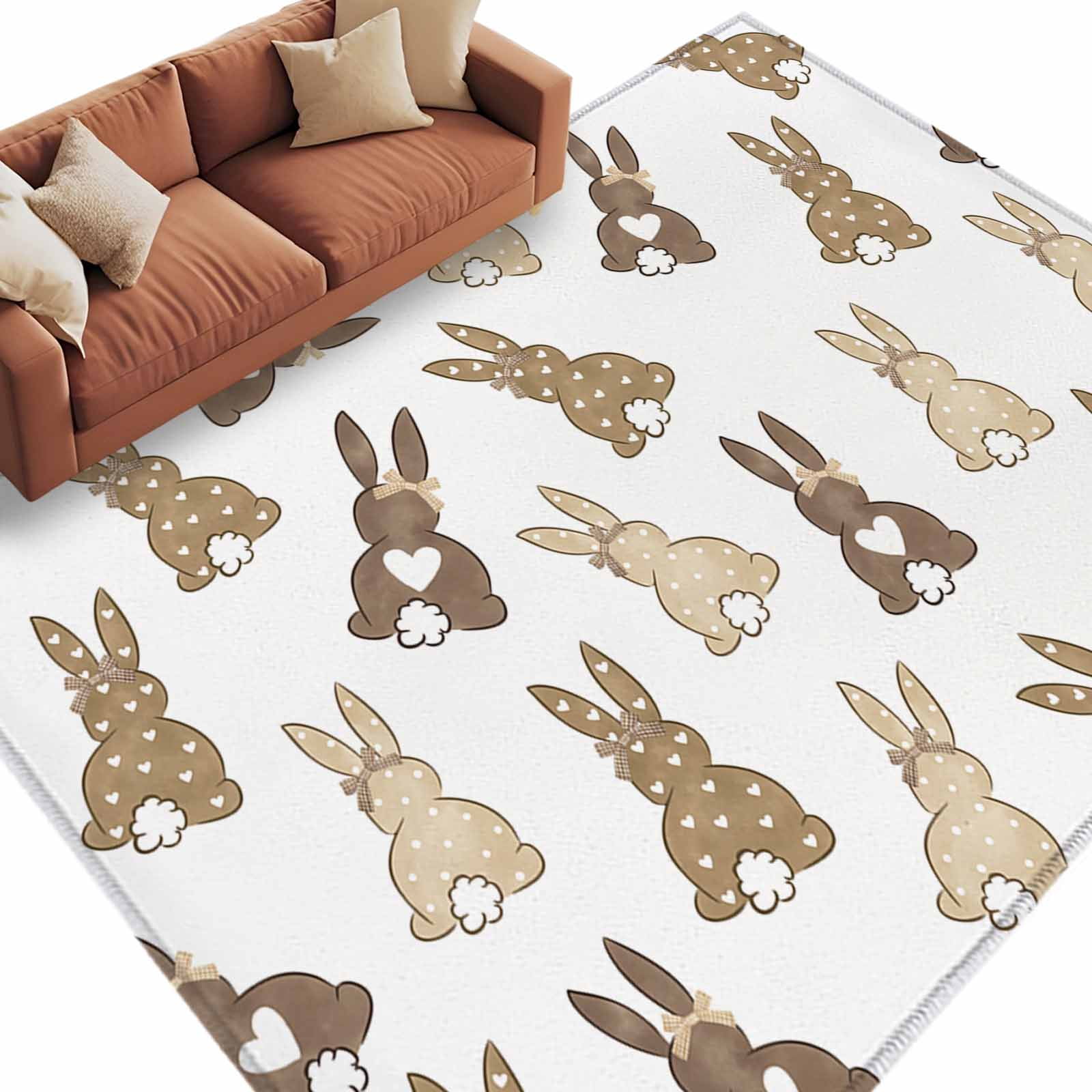 Brown Love Heart Bunny Large Area Rugs for Bedroom Living Room, Soft ...