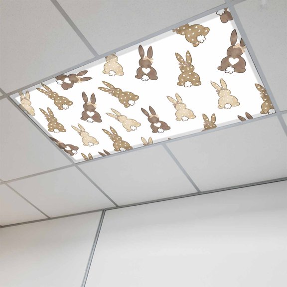 Brown Love Heart Bunny Magnetic Fluorescent Light Covers for Ceiling Lights 2 x 4 Feet, Polka Dot Rabbits Office Classroom Kitchen Drop Ceiling Light Covers Lighting Filters Shade Panel 1 Pack