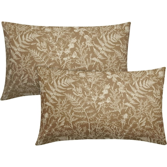 Brown Lumbar Pillow Covers 12x20 Set of 2 Vintage Floral Botanical Print Spring Flower Plant Pattern Rectangle Decorative Throw Pillow Cases Outdoor Farmhouse Decor for Home Sofa Couch Bed