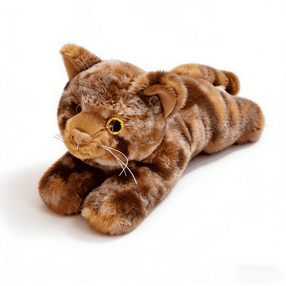 Brown Lying Cat Plush Toys Soft Simulated Cat Plushie Dolls Stuffed Animal Lovely Birthday Gift