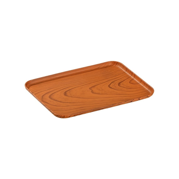 Brown M Imitation Wood Grain Tray, Food Grade Plastic Tray With Rounded Corners, Non-Fade Surface And Easy To Clean Design For Kitchen Fruit Serving And Party Snack Display, 14X10X1.5In 0.