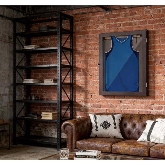 Brown MDF Acrylic UV Resistant Sports Jersey Display Shadow Box Frame with Lockable Door & Wall Mount Hardware