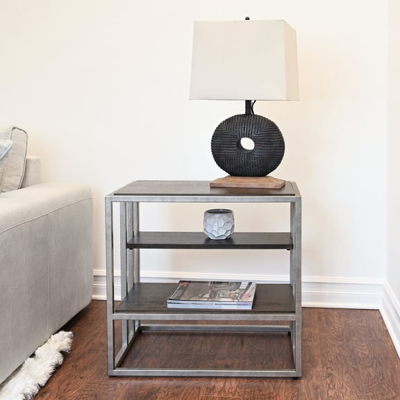 Brown MDF+Metal - Two Fixed Shelves Storage - Living Room - Enhance Space Organization