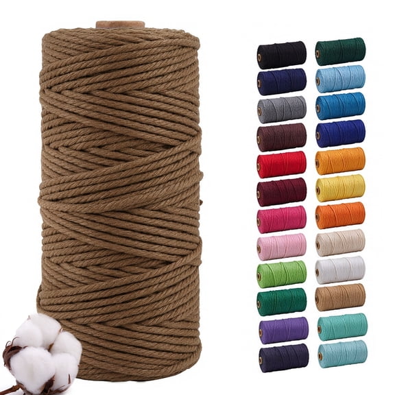 Brown 3mm Macrame Cord, 110 Yards Natural Cotton Cord, Macrame Rope Yarn for DIY Crafts, Wall Hangers, Plant Holders, Knitting, Wedding Decor (1 Roll)