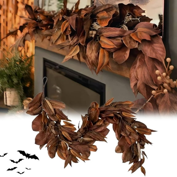 Brown Magnolia Leaf Garland, 6ft Autumn Decoration Artificial Magnolia Garland with Pinecones, Autumn Magnolias Leaf Artificial Garlands, for Fireplace Mantel, Christmas, and Thanksgiving Decorations