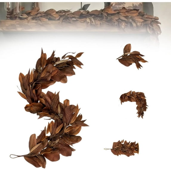 Brown Magnolia Leaf Garland - Artificial Magnolia Garland with Pinecones, Rustic Fall Decor, Garland for Fireplace Mantel, Christmas, and Thanksgiving Decorations - 1Pcs