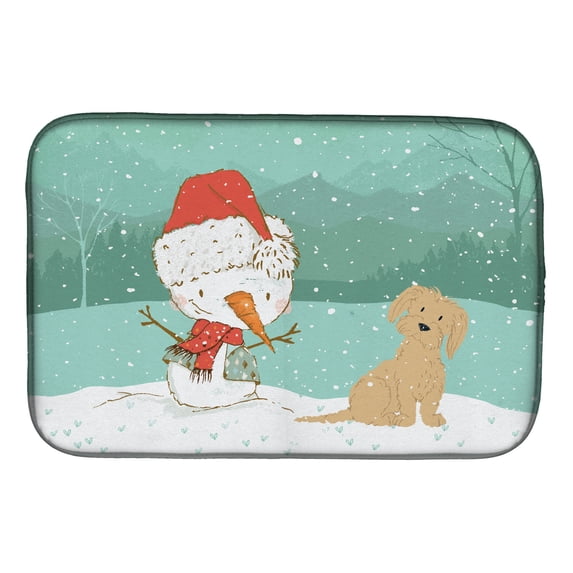 Brown Maltese Snowman Christmas Dish Drying Mat