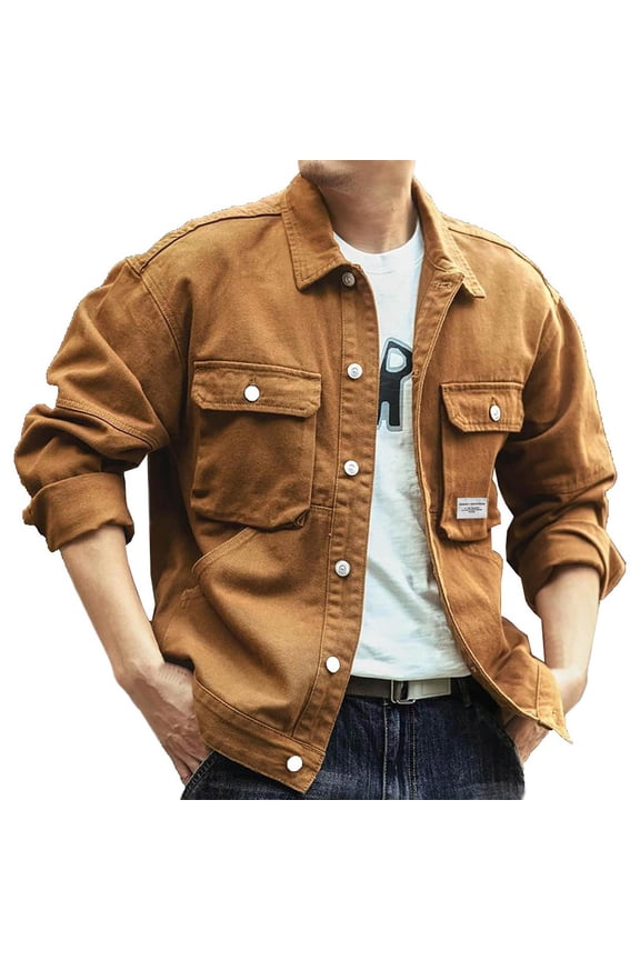 Brown Man Collared Turtle Neck Denim Casual Button Jackets Outfits for Man Long Short Sleeve Drop Shoulder Hippy Medieval Western Winter Fall Outfits 2026 M