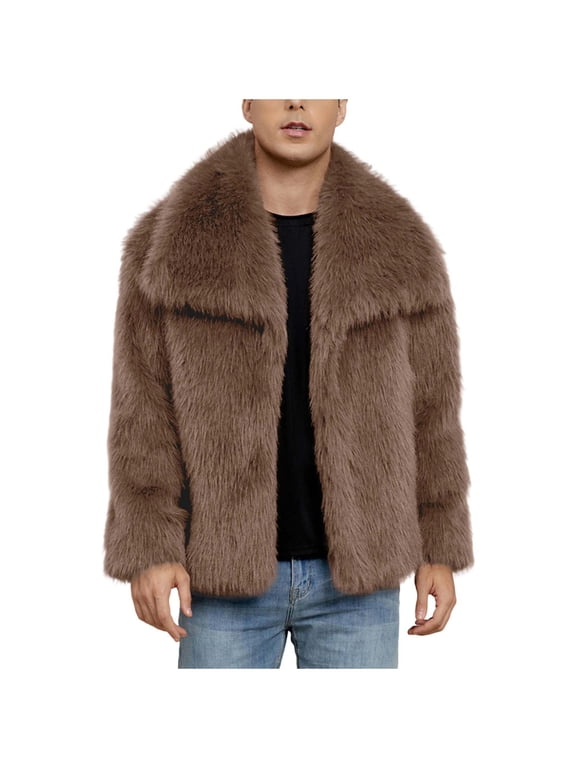 Man Collared Turtleneck Neck Faux Fur Leather Casual Jacket Coat for Man Long Sleeve Thermal Plain Winter Fall Jackets 2026