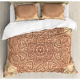 thumbnail image 1 of Brown Mandala Duvet Cover Set King Size, Doodle Circular Form Mandala Ornamented with Hearts Sprouts, Decorative 3 Piece Bedding Set with 2 Pillow Shams, Chestnut Brown and Beige, by Ambesonne, 1 of 3