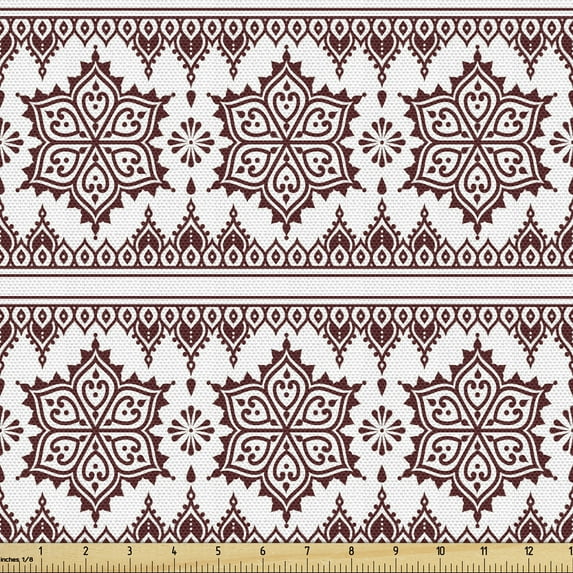 Ambesonne Brown Mandala Fabric by the Yard Upholstery, Style Art, 10 Yards, Chestnut Brown and White