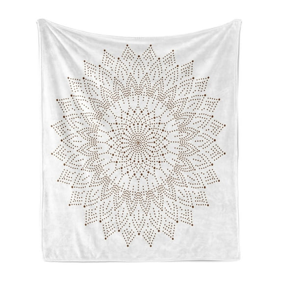 Brown Mandala Soft Flannel Fleece Blanket, Pointillist Style Artwork of Lace Inspired Mandala Print with Dots Print, Cozy Plush for Indoor and Outdoor Use, 70" x 90", White and Brown, by Ambesonne