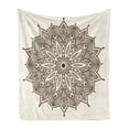 thumbnail image 1 of Brown Mandala Soft Flannel Fleece Throw Blanket, Antique Detailed Mandala Image Tribal Moire Leaves Pattern Print, Cozy Plush for Indoor and Outdoor Use, 50" x 70", Brown and Eggshell, by Ambesonne, 1 of 6