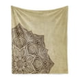 thumbnail image 1 of Brown Mandala Soft Flannel Fleece Throw Blanket, Close up Detail of Hand-Drawn Oriental Flower in Cultural Style, Cozy Plush for Indoor and Outdoor Use, 70" x 90", Beige and Brown, by Ambesonne, 1 of 5