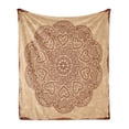 thumbnail image 1 of Brown Mandala Soft Flannel Fleece Throw Blanket, Doodle Circular Form Mandala Ornamented with Hearts Sprouts, Cozy Plush for Indoor and Outdoor Use, 50" x 70", Chestnut Brown and Beige, by Ambesonne, 1 of 6