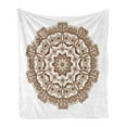 thumbnail image 1 of Brown Mandala Soft Flannel Fleece Throw Blanket, Monochrome Inspired Round Form Mandala with Circles and Flowers, Cozy Plush for Indoor and Outdoor Use, 50" x 60", Chocolate and White, by Ambesonne, 1 of 5