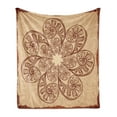 thumbnail image 1 of Brown Mandala Soft Flannel Fleece Throw Blanket, Psychedelic Zentangle Design with Doodle Circles and Waves, Cozy Plush for Indoor and Outdoor Use, 50" x 70", Chestnut Brown and Beige, by Ambesonne, 1 of 6