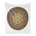 thumbnail image 1 of Brown Mandala Soft Flannel Fleece Throw Blanket, Vintage Oriental Mandala Ornamented with Simplistic Petals, Cozy Plush for Indoor and Outdoor Use, 70" x 90", Pale Green Umber, by Ambesonne, 1 of 5