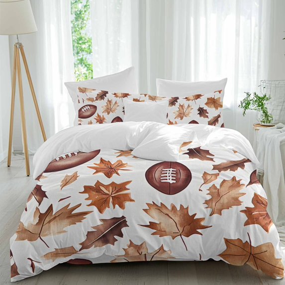 Brown Maple Duvet Cover Set Full Size, Leaf American Football Retro Modern Art 4 Piece Soft Microfiber Bedding Set with 1 Duvet Cover, 1 Flat Sheet, 2 Pillowcases