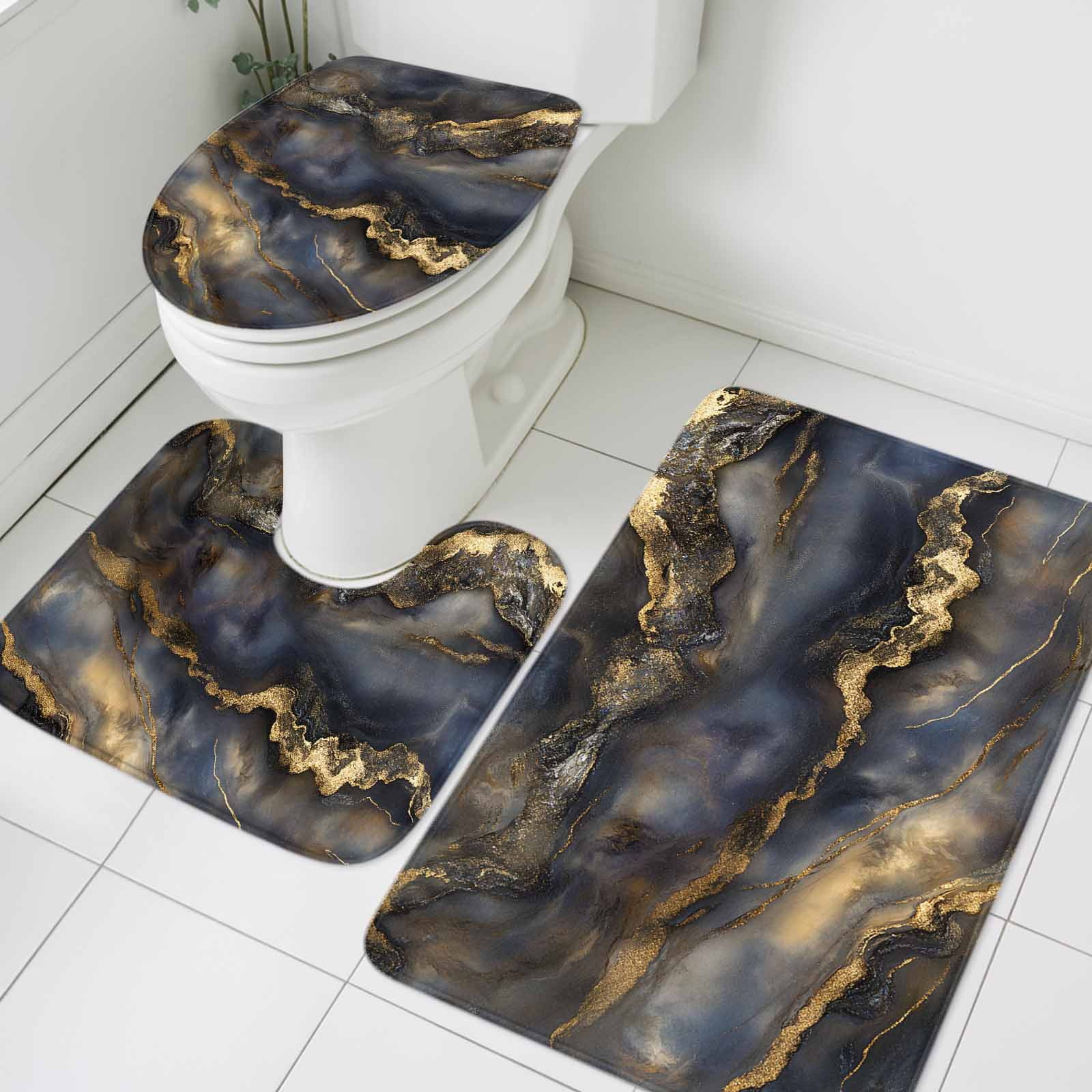 Brown Marble Bathroom Rugs Set Modern Abstract Art Black Grey Gold ...