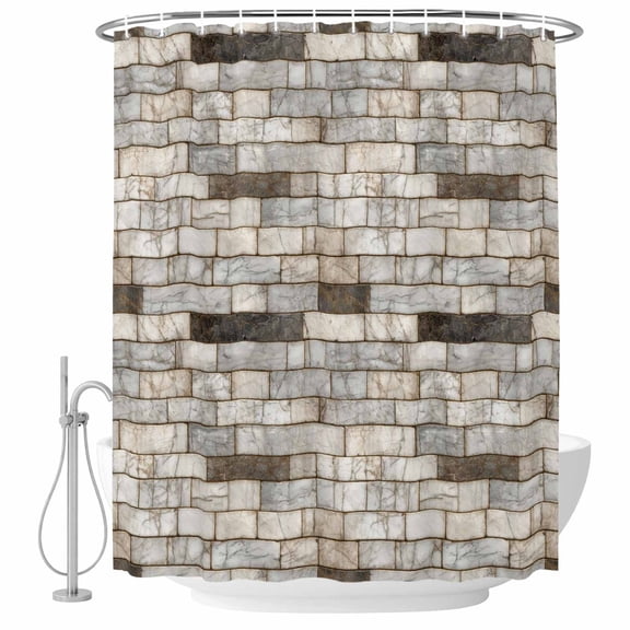 Brown Marble Bathroom Shower Curtains with Hooks, Country Vintage Stone Wall Marble Brick Waterproof Fabric Washable Shower Curtain for Home Hotel Bathtub Decor 36x72 Inch